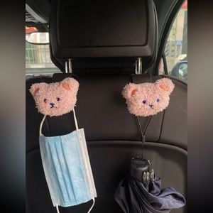 🧸 Adorable Furry Fuzzy Teddy Bear Car Set Back Hook Set 🐻